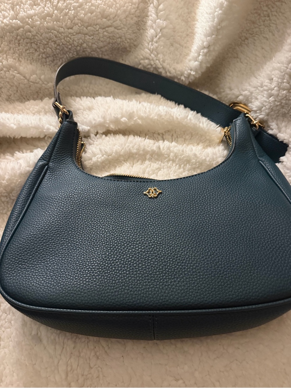 Pebbled Leather Shoulder Bag in Deep Teal